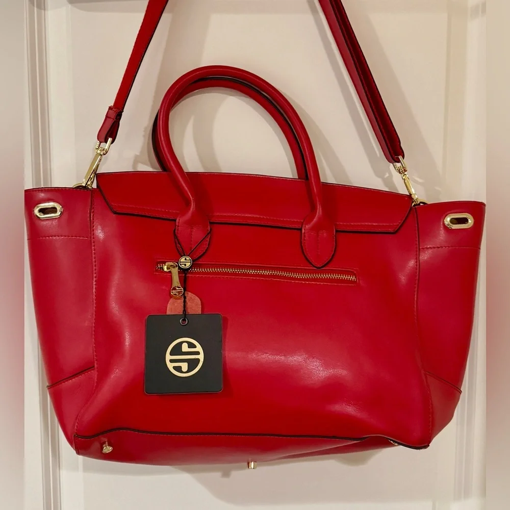 Vintage! Segolene Paris Red Leather Satchel, Large, Dust Bag Included, NWT - Picture 5 of 11